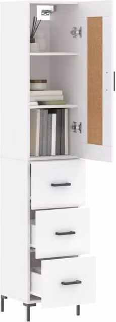 Berkfield Home White Modern Highboard with Hinged Doors and Internal Shelves, W/D/H: 34.5 x 34 x 180 cm