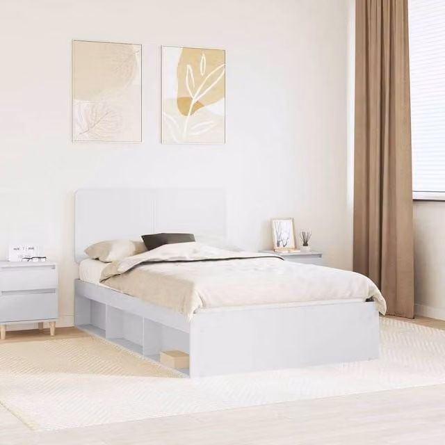 Berkfield Home White Solid Pine Wood Bed Frame with Headboard W/D/H: 120 x 200 cm