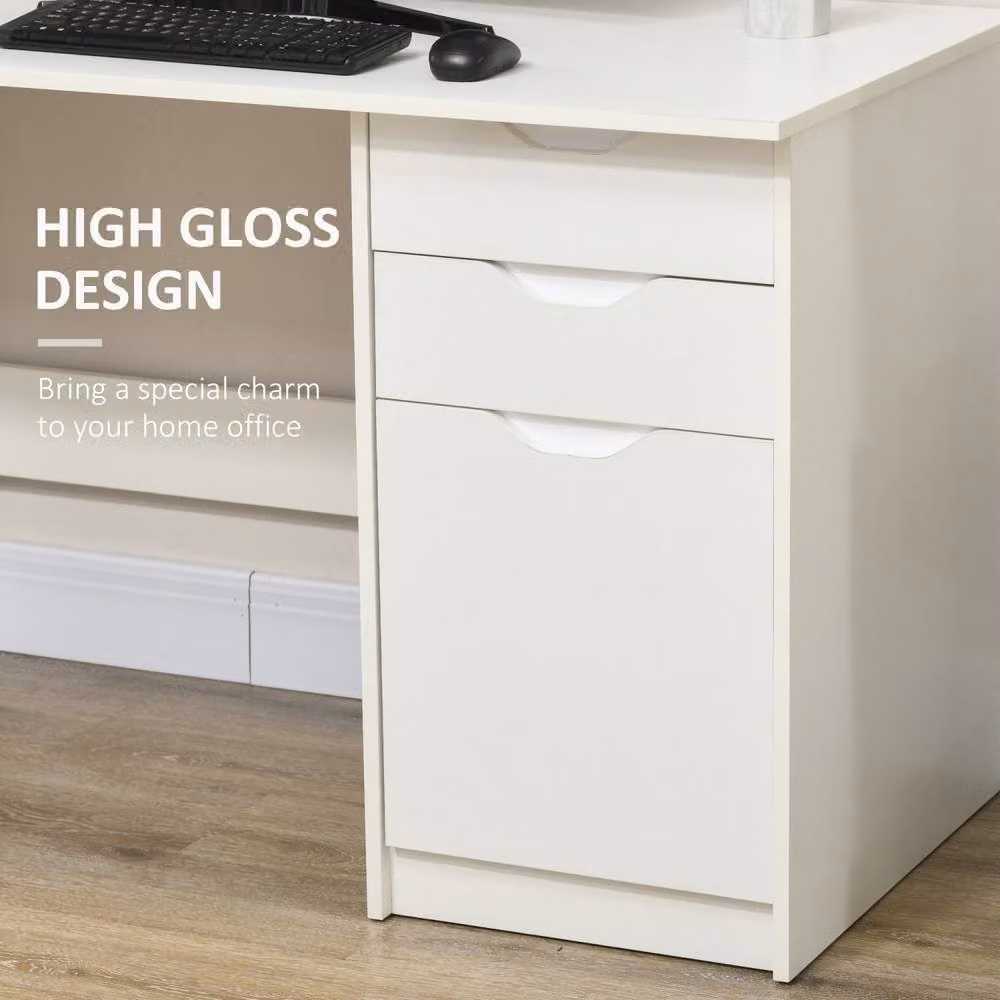 Wyld Haus Niba High Gloss White Computer Desk with Drawers and Storage Cabinet W/D/H: 120 x 60 x 76 cm – 3
