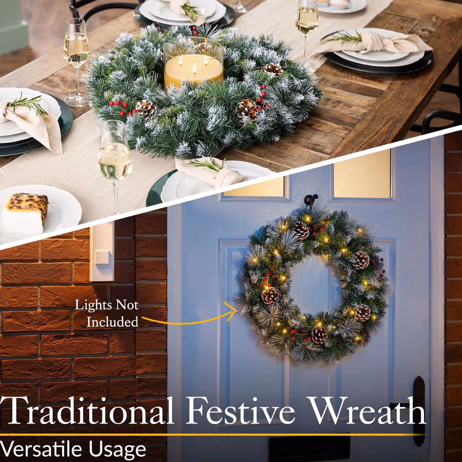 Christow Christmas Wreath with Frosted Pine Cones and Berries in Green, Diameter: 45 cm – 3