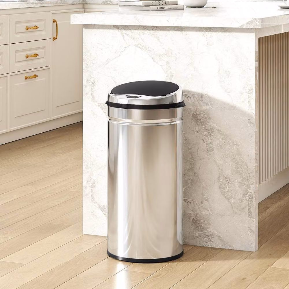 KORVIXA Silver Stainless Steel Automatic Sensor Bin, Diameter: 30.5 cm, Height: 68 cm – 2