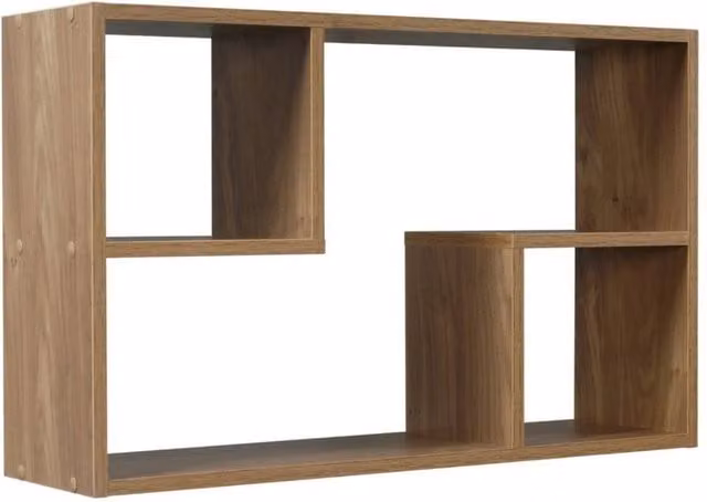 Kelvenix Rectangular Wooden Floating Wall Mounted Display and Storage Shelf in Brown, W: 61.0 cm, H: 38.0 cm, D: 16.5 cm