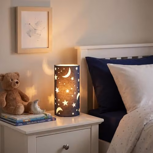 Happy Homewares Modern Blue Fabric Childrens Table Lamp, H 26 cm x W 12 cm x D 12 cm – 3