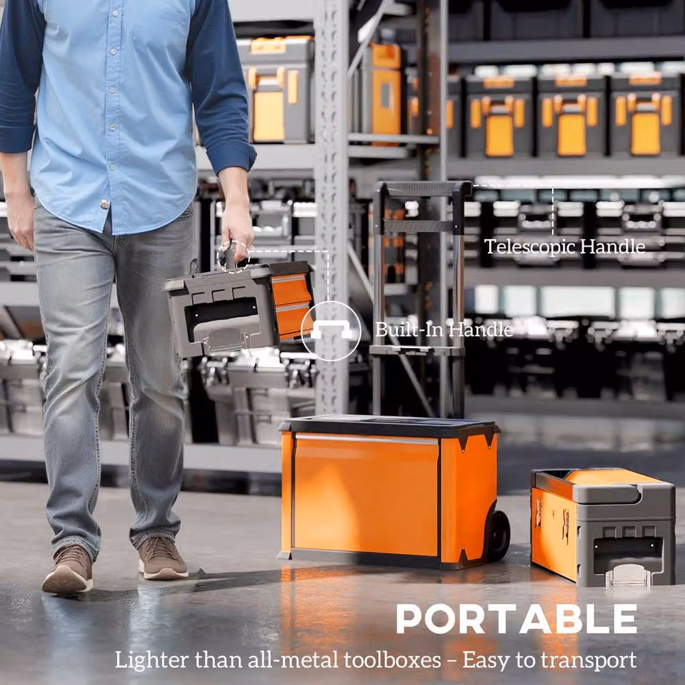 STILVORA Stackable Rolling Toolbox Organiser Set with Inserts, Orange – 6