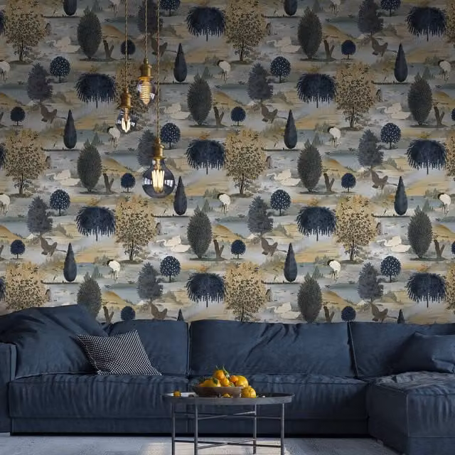 Holden Decor Blue Abstract Landscape and Botanical Animal Paper Wallpaper