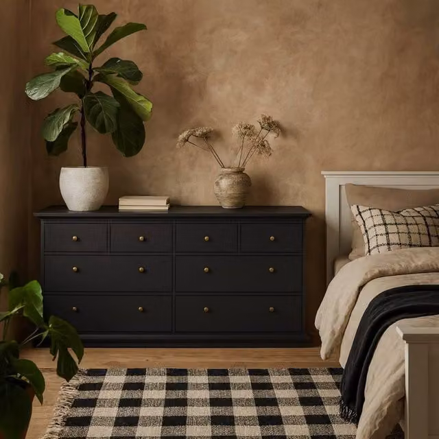 Wyld Haus Osaka Farmhouse Wide 8 Drawer Chest in Dark Grey Wood, W/D/H: 183.4 x 48.5 x 86.8 cm – 1