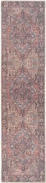 Kukoon Muted Beige and Purple Distressed Hallway Runner Rug, Non-Slip and Washable, W: 80 cm, L: 300 cm