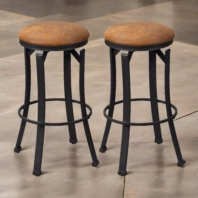 Pirlo Plush Set of 2 Brown Industrial Swivel Bar Stools – 1