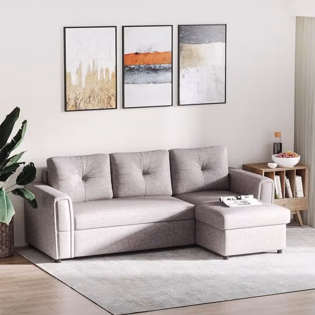 HOMCOM L-Shaped Sofa Bed with Lift-Up Seat in Light Grey Fabric
