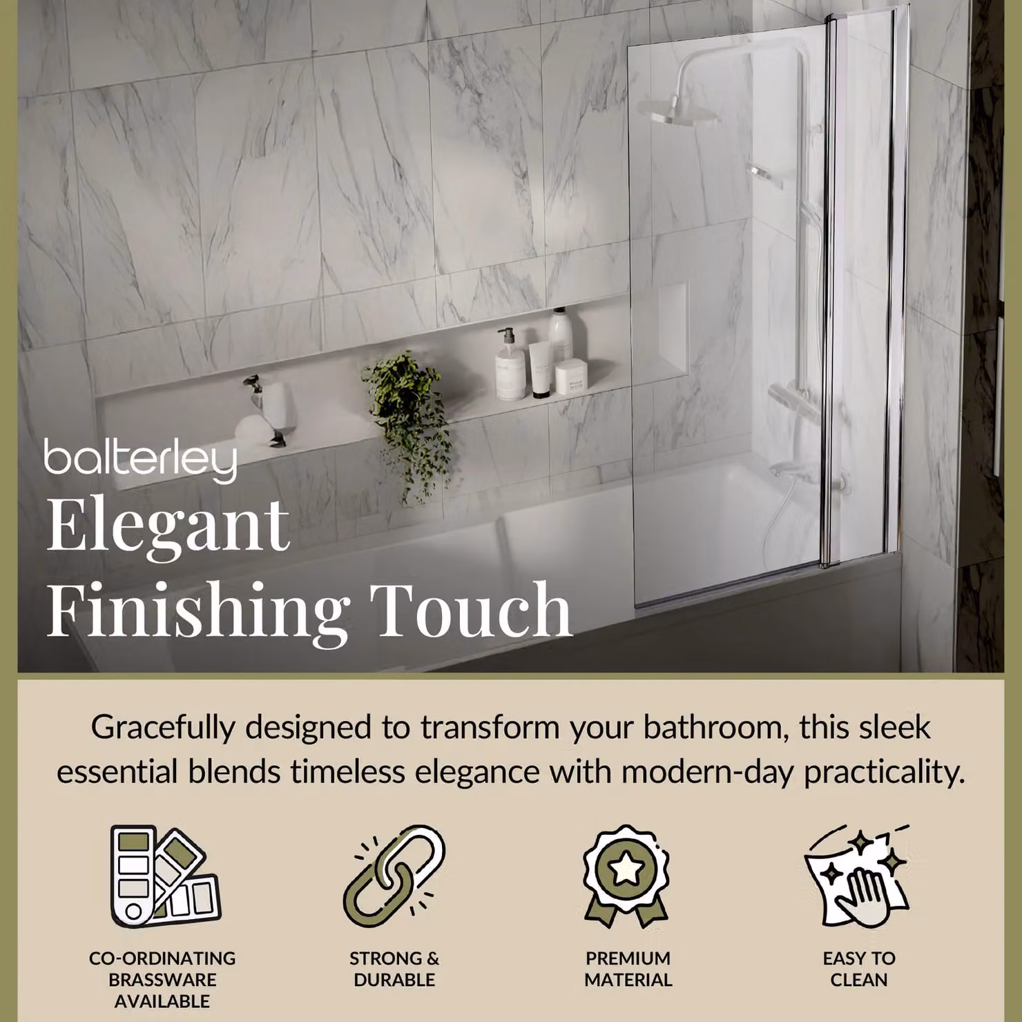 Balterley Reversible Straight Bath Screen and Fixed Panel with 6mm Safety Glass and Easy Clean Coating, Silver and Chrome – 2