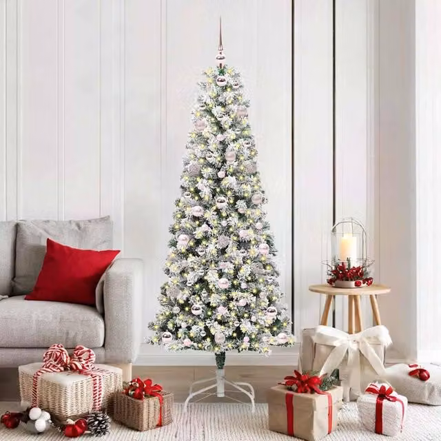 Berkfield Home Artificial Hinged Christmas Tree in Green and White, Height: 180 cm – 1