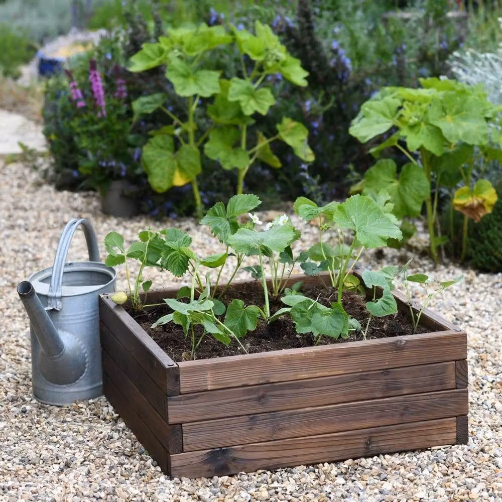 NESTLUNE Small Wooden Raised Garden Planter in Brown, W 60 cm x D 60 cm – 2