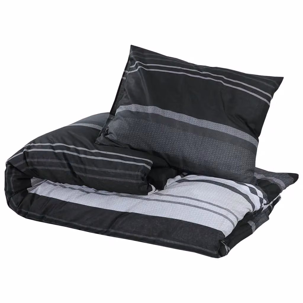 Berkfield Home Striped Cotton Duvet Cover and Pillowcase Set in Black and White, 200 x 200 cm – 3