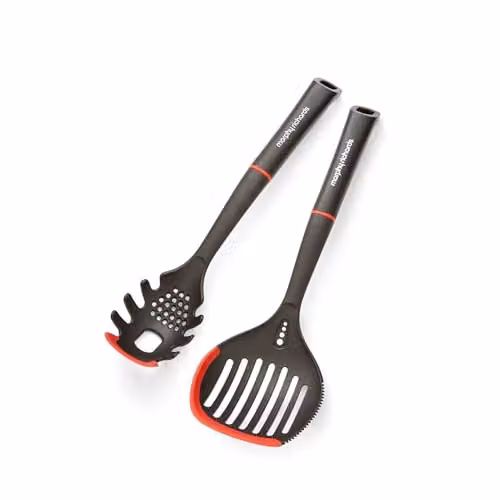 Morphy Richards Pasta Server and Skimmer Set in Black, Heat Resistant Nylon and Silicone Utensils