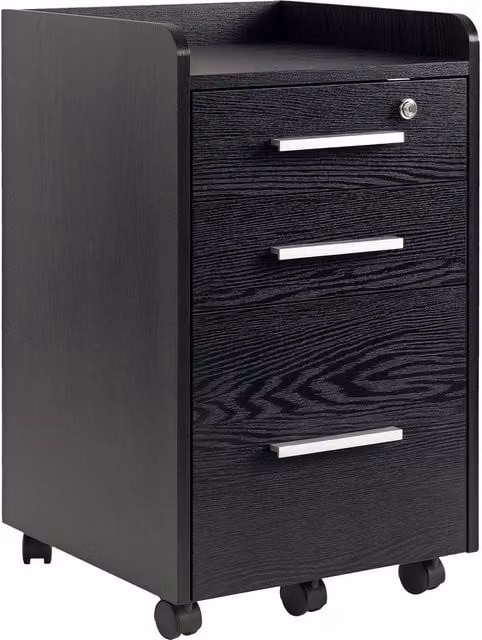 Rolipo Lockable 3-Drawer Filing Cabinet in Black with Castors – 1