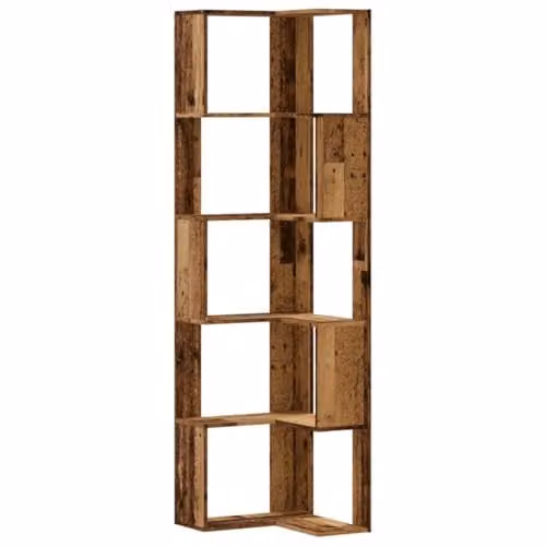 vidaXL 5-Tier Corner Bookcase in Old Wood Brown, W/D/H: 50 x 50 x 179 cm – 1