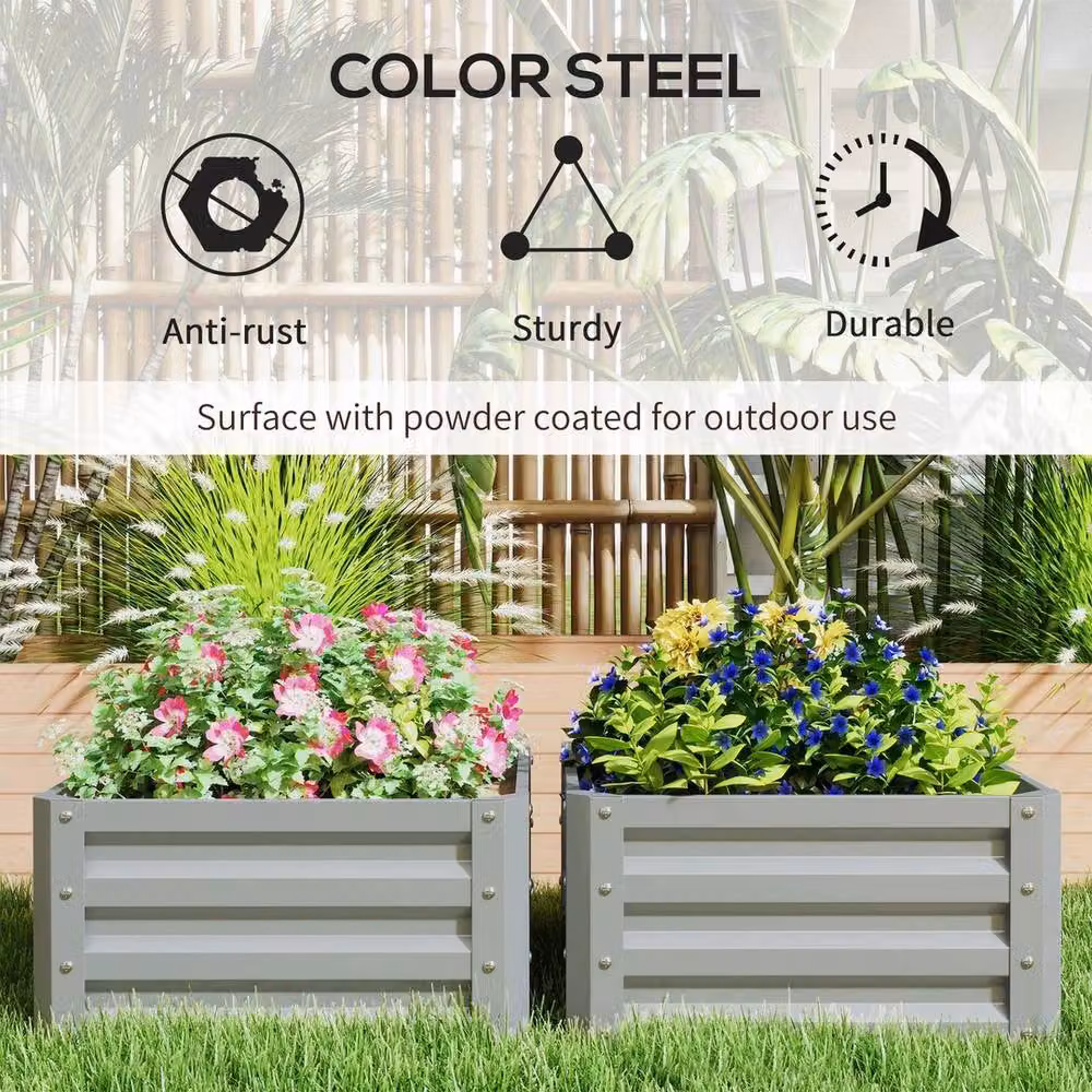 NESTLUNE Set of 2 Silver Galvanised Steel Raised Garden Planter Boxes, W/D/H: 60 x 30.5 x 60 cm – 2