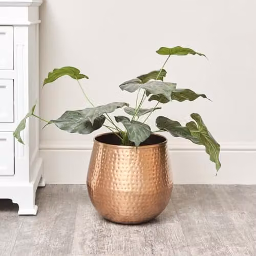 Melody Maison Bronze Hammered Metal Round Tabletop Planter, W/D/H: 30 x 30 x 30 cm