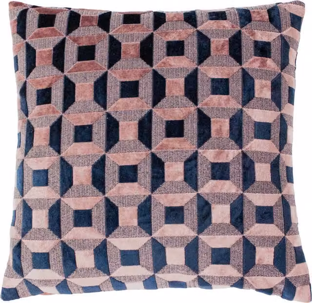 Make It A Home Empire Velvet Jacquard Square Cushion in Pink and Blue