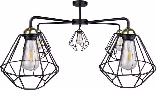 Netlighting Foskal Semi Flush Ceiling Light, Black, Diameter: 70 cm, 5x E27
