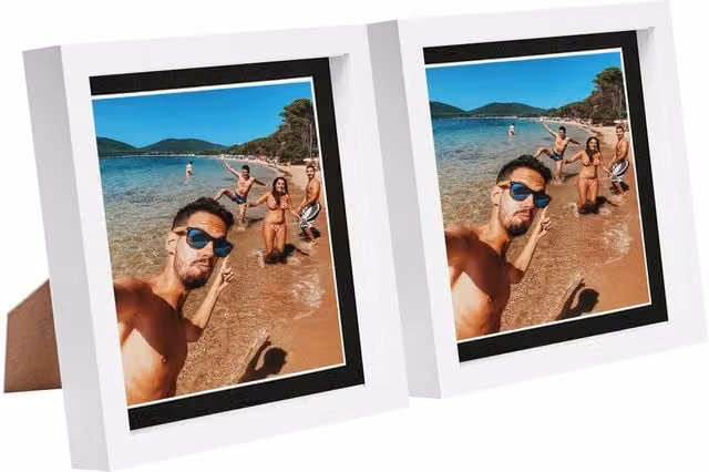 Nicola Spring Pack of 2 White and Black Square 3D Box Photo Frames with 6x6 inch Mount, W/D/H: 20.32 x 20.32 x 20.32 cm