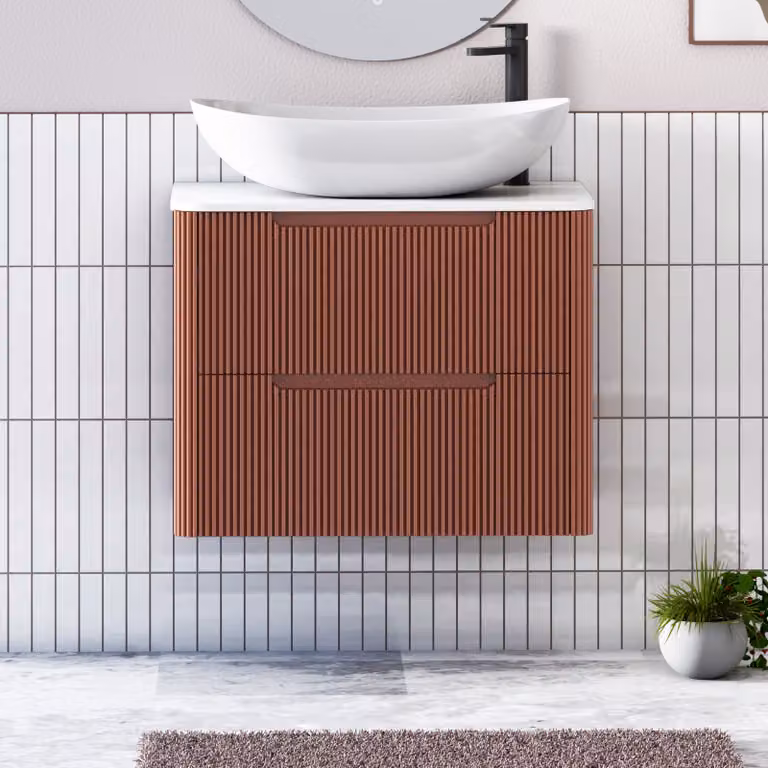 Royal Bathrooms Avenza Wall Hung Vanity Unit with Cesar Basin, Terracotta and White, 70 cm Width