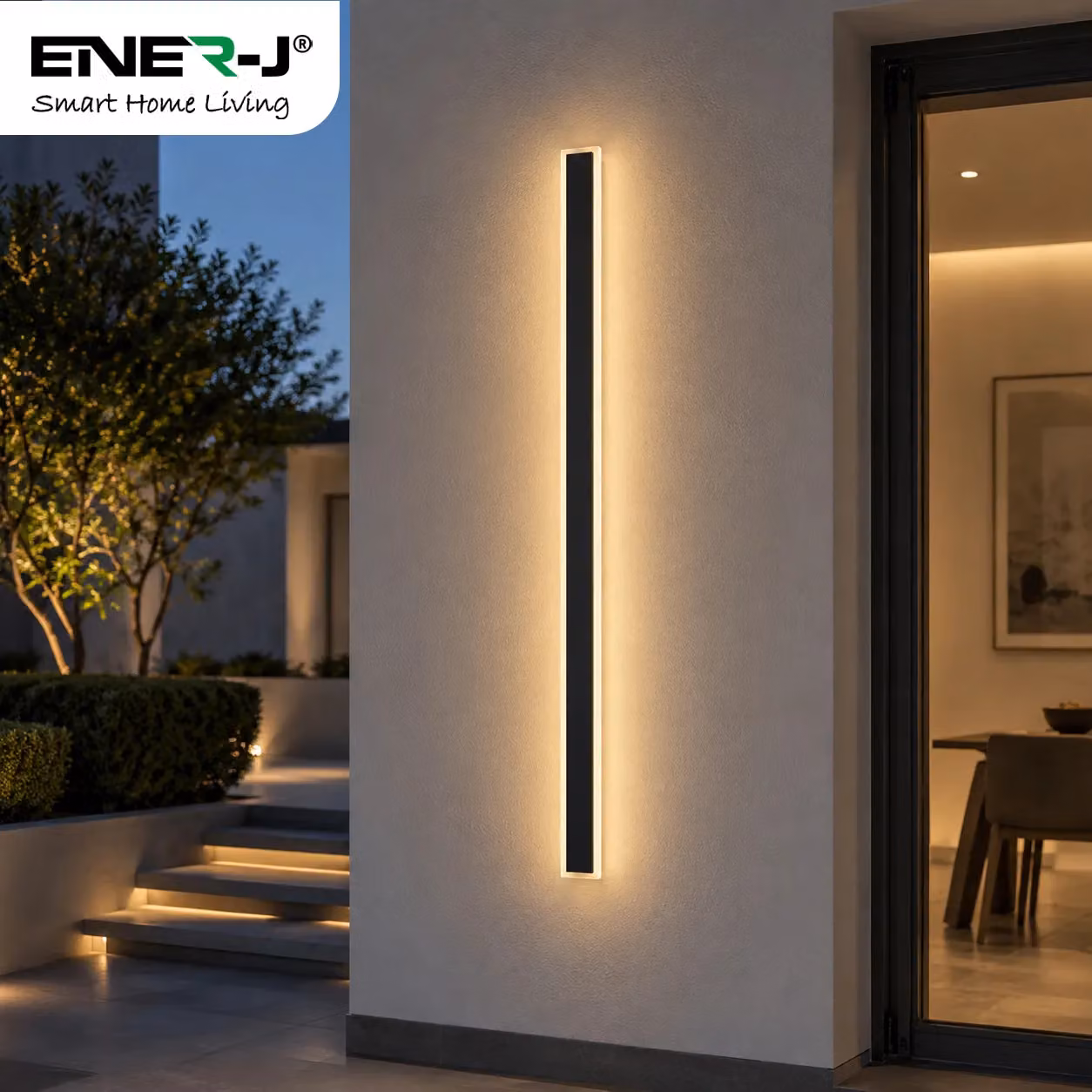 ENER-J Modern LED Outdoor Wall Light Bar, Black, Warm White, IP65 Waterproof, 24W, W: 120 cm – 3