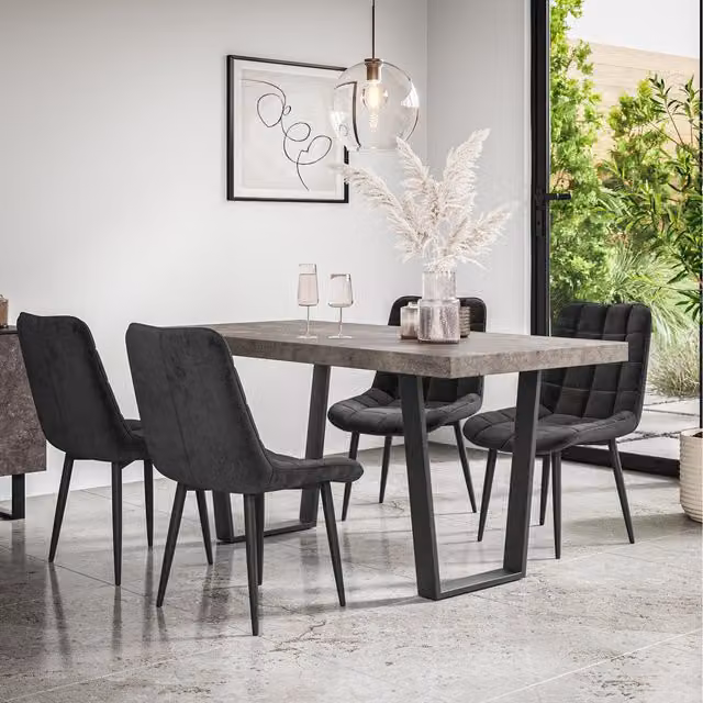 More4Homes Aria Dining Set with Concrete Effect Rectangular Table and 6 Nova Velvet Chairs in Black and Grey