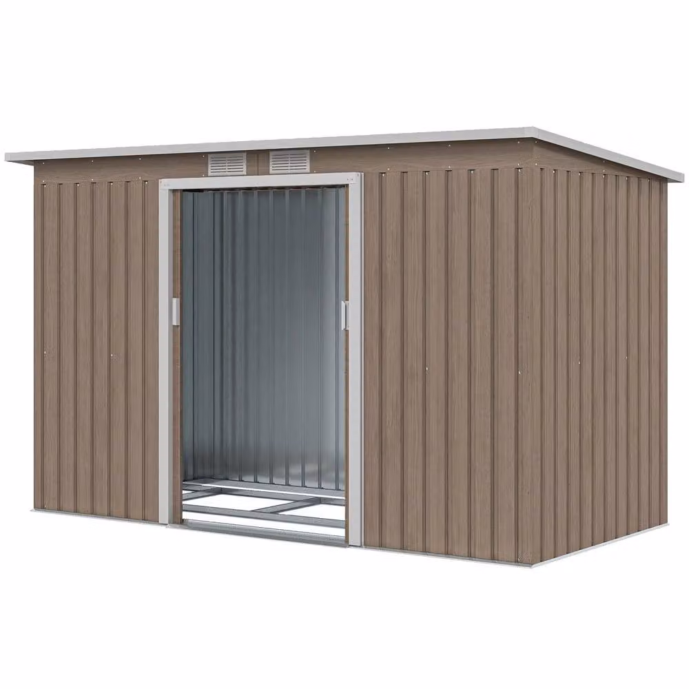 Rolipo Brown Metal Garden Shed with Foundation Kit and Window, W/D/H: 121.92 x 116.0 x 158.0 cm – 2