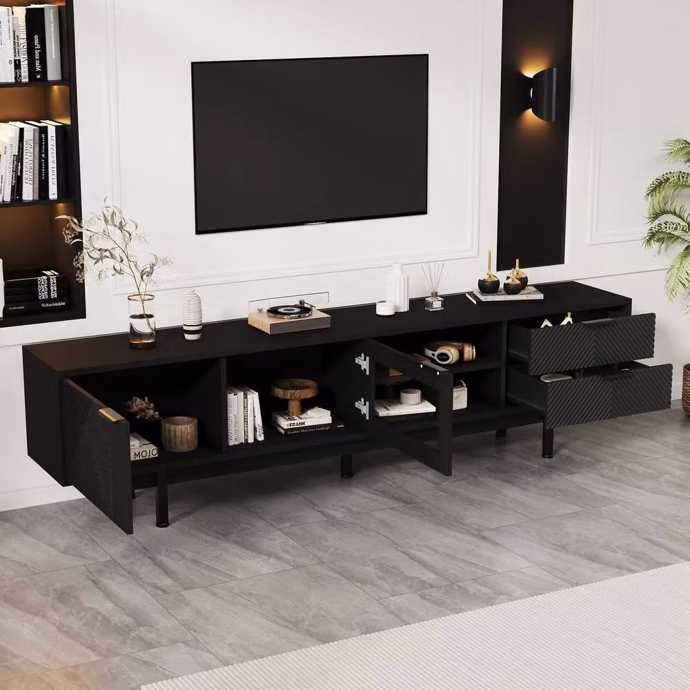 Rolipo Modern Black TV Unit with Storage and Media Compartments – 5