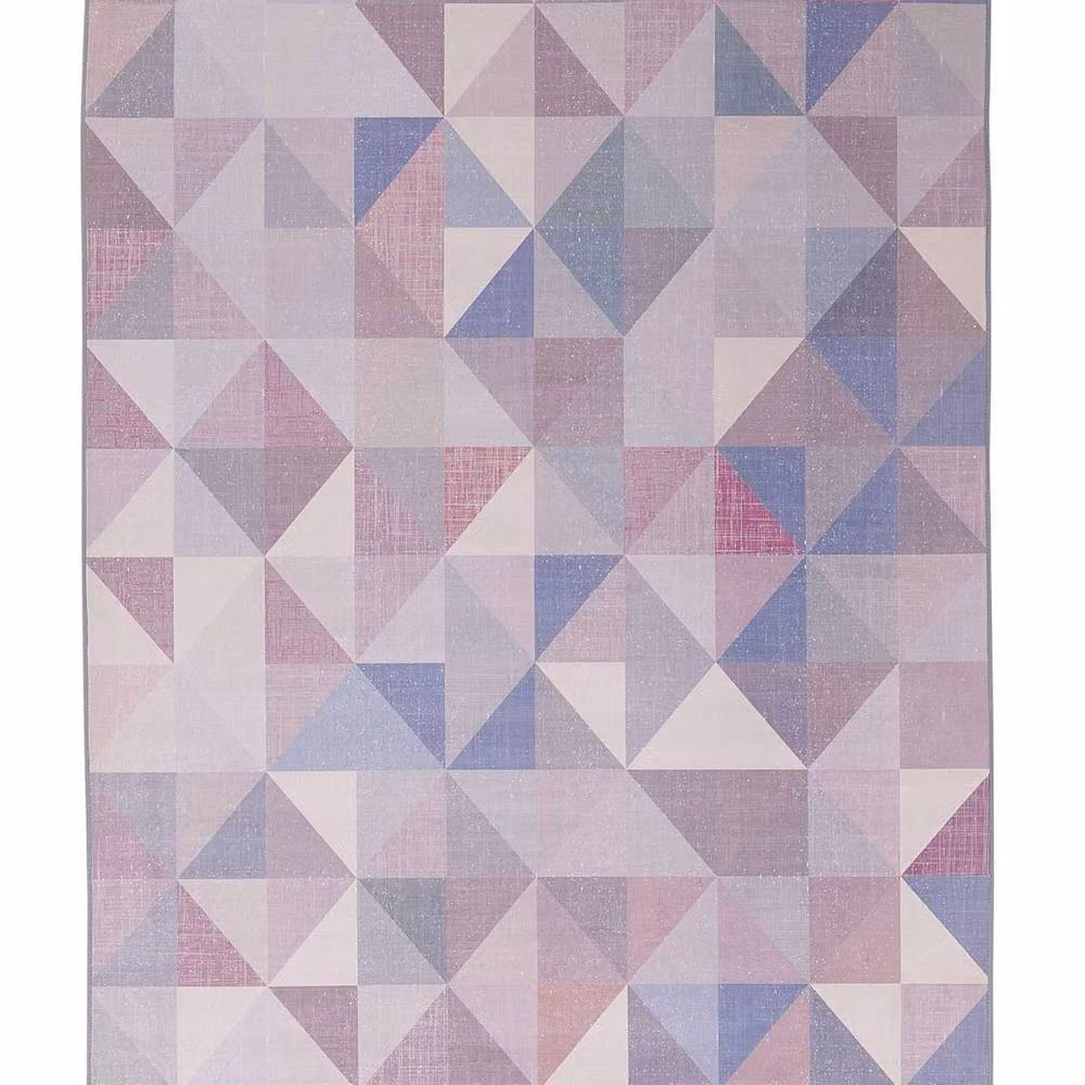 Wyld and Coco Pastel Triangle Patchwork Woven Polyester Rug in Blue, Grey and Pink, W: 160 cm, D: 230 cm – 2
