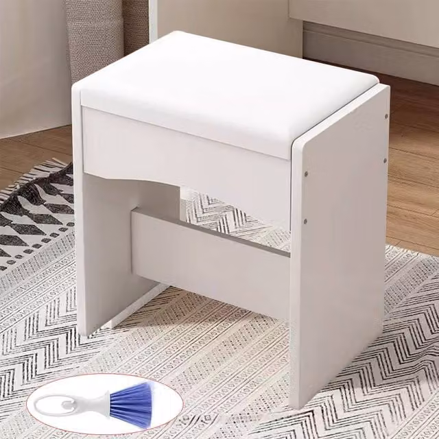 EONLION Mondeer White Upholstered Dressing Table Stool with Synthetic Leather Seat, W/D/H: 40 x 40 x 40 cm