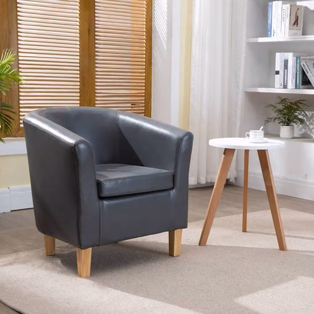 WestWood Grey Faux Leather PU Tub Chair with Armrests