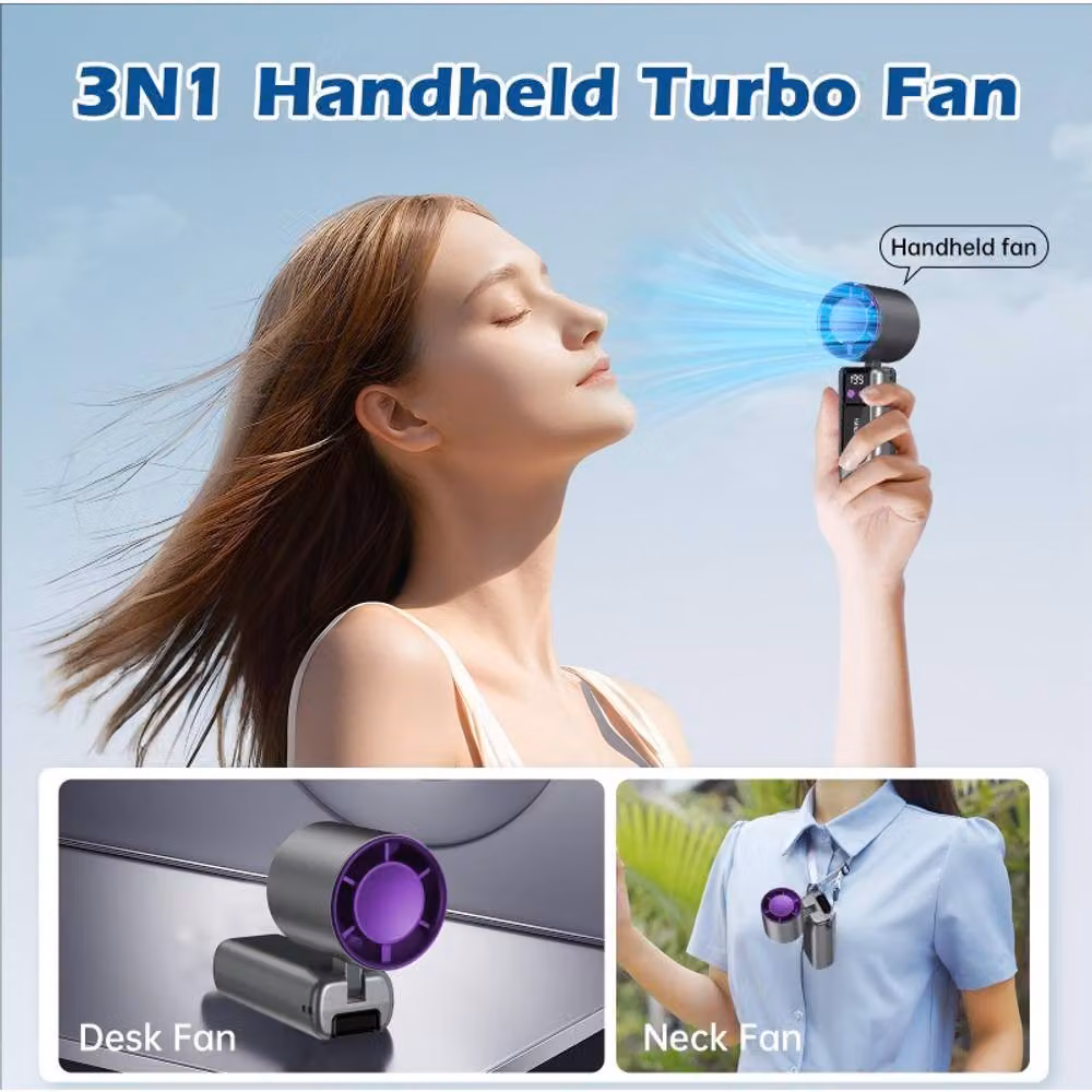Dyzi Handheld AC Ice Cooling Fan, USB-C Rechargeable, 199 Speed Settings, Grey – 7