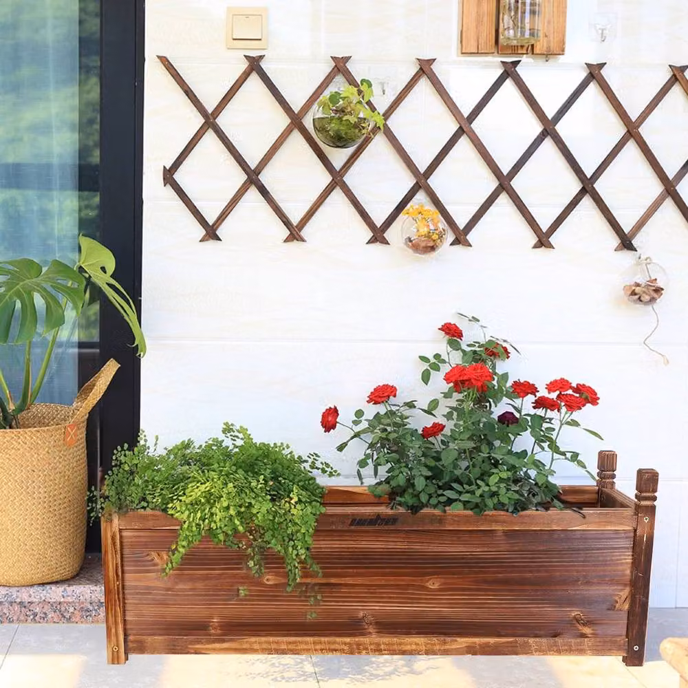 Kelvenix Large Wood Planter Tub, Brown, W: 90 cm, D: 34 cm, H: 30 cm – 3