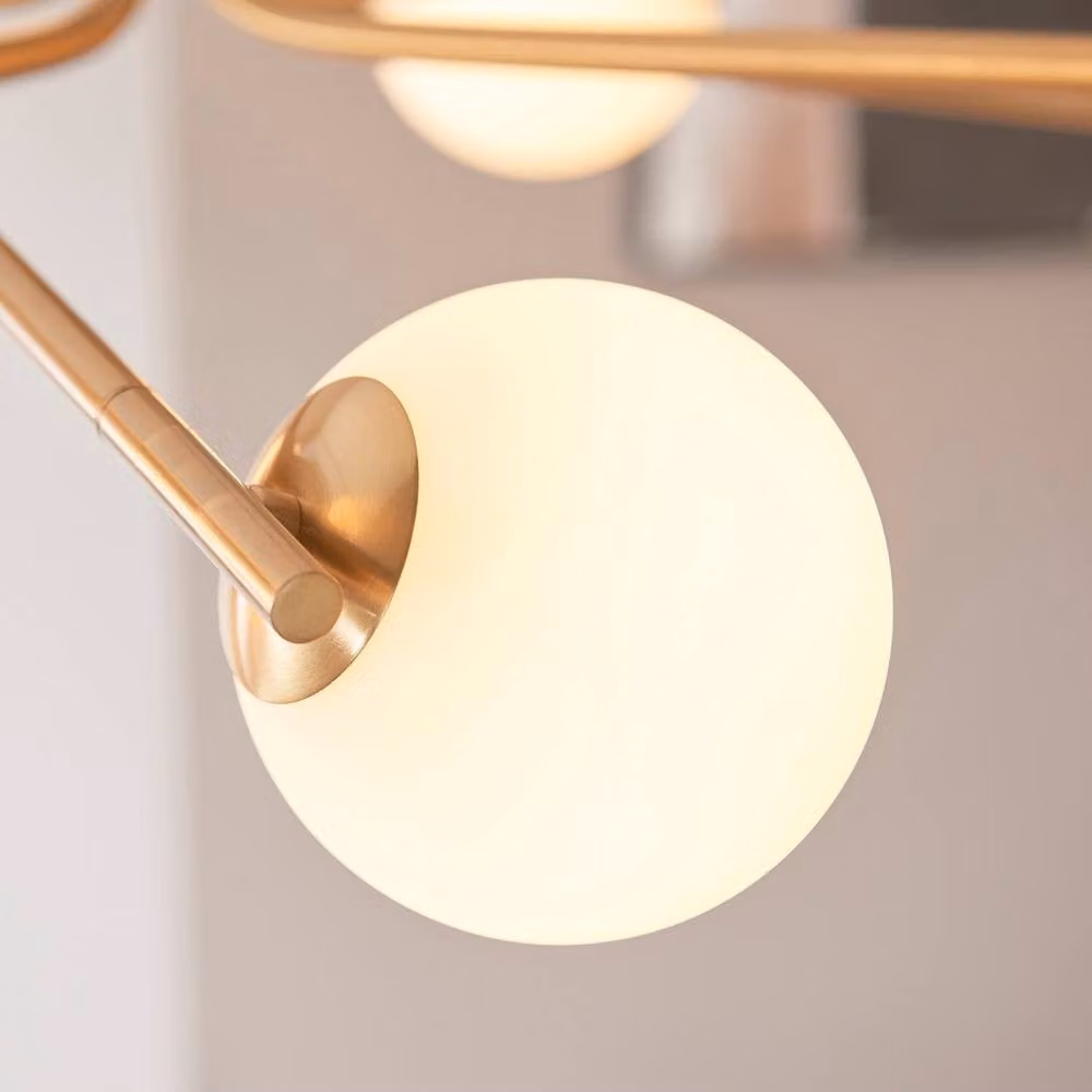 Netlighting Aaron Multi Arm Pendant Light in Gold with 10x Matt Opal Glass G9 Spheres – 4