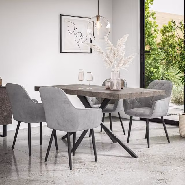 More4Homes Donni Dining Table and 4 Anika Velvet Chairs in Grey and Black
