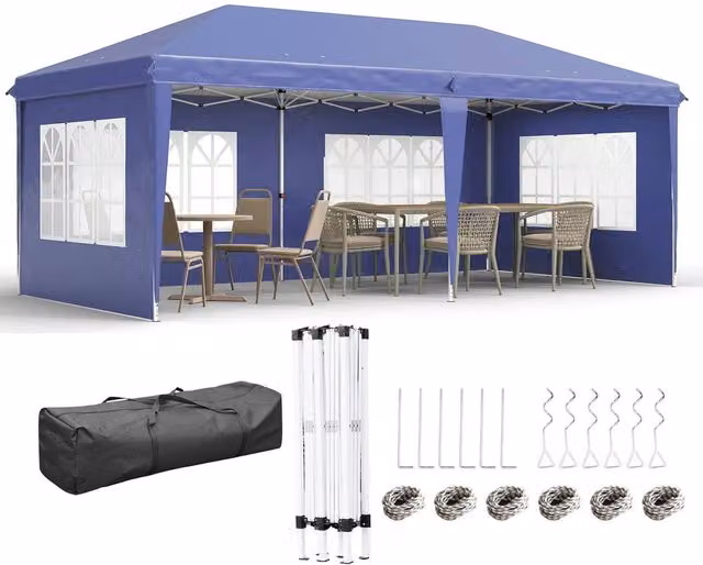 Outsunny Blue Pop Up Gazebo Party Tent with Sidewalls, W/D/H: 600 x 300 x 270 cm – 1