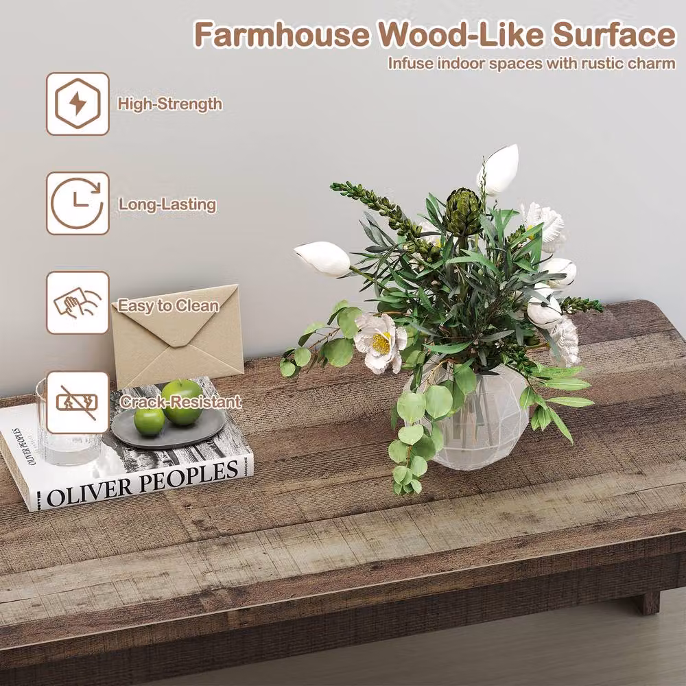 Costway Brown Rustic Farmhouse Rectangular Coffee Table W: 120 cm, D: 60 cm, H: 45 cm – 5