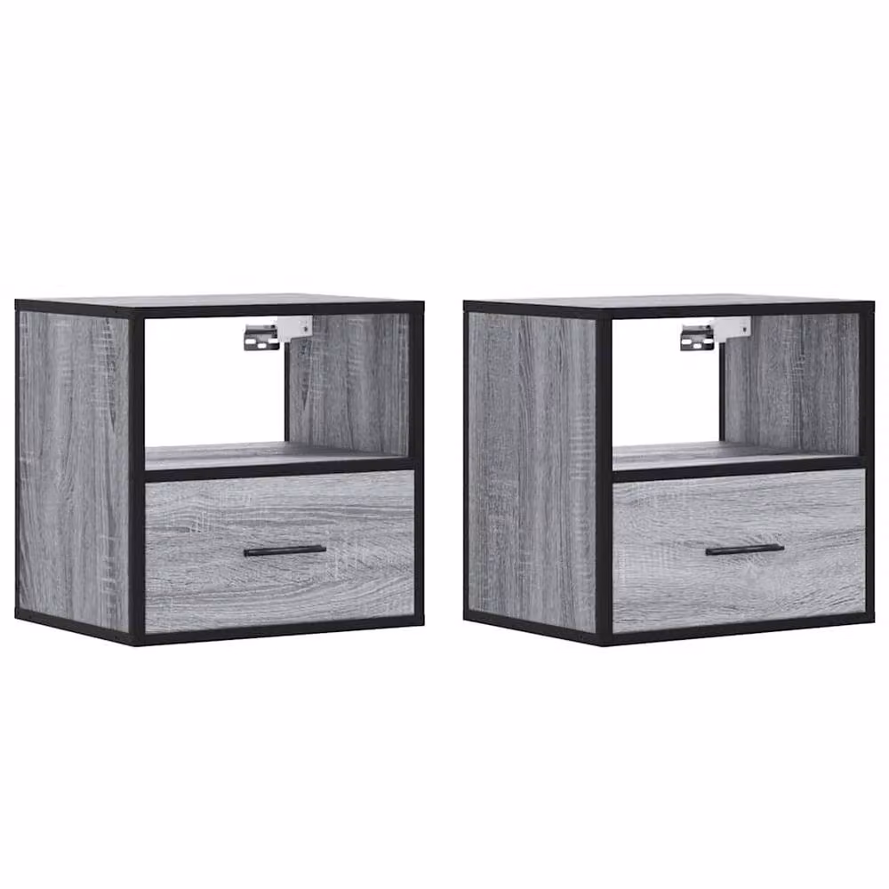 Berkfield Home Set of 2 Wall-mounted Bedside Cabinets, Grey Sonoma, W: 40 cm, D: 31 cm, H: 39.5 cm – 3