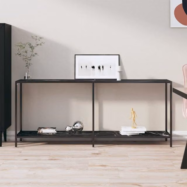 Berkfield Home Modern Black Tempered Glass Console Table W/D/H: 180 x 35 x 75.5 cm – 1