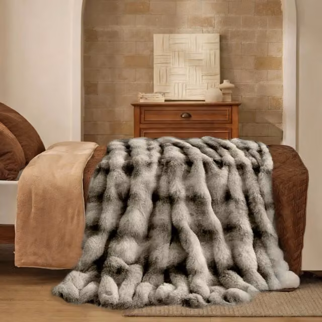 Sweet Dreams Fluffy Faux Fur Animal Print Throw in Beige and Brown, W: 150 cm x D: 200 cm