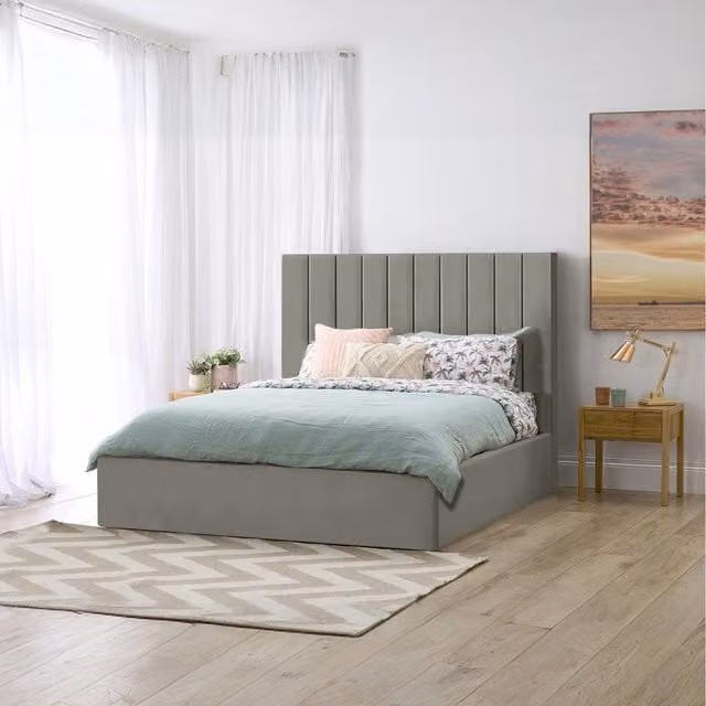 Desire Deco Valentina Grey Velvet Upholstered Single Storage Bed, W: 90 cm x L: 190 cm