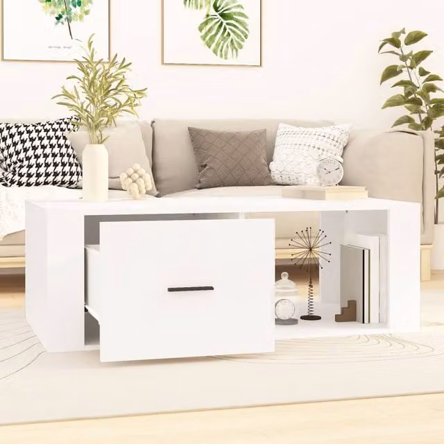 Berkfield Home White Decorative Rectangular Coffee Table in MDF, W/D/H: 100 x 50.5 x 35 cm