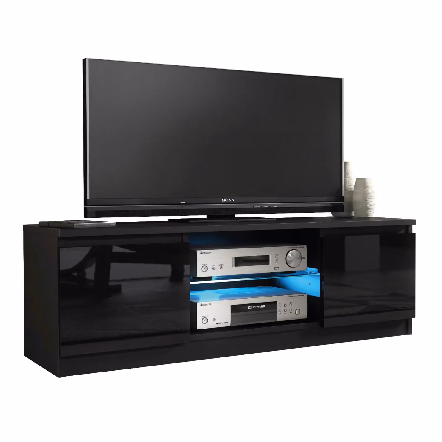 Creative Furniture Aura Modern Glossy Black TV Unit with Integrated Lighting, W/D/H: 120 x 38 x 40 cm – 3