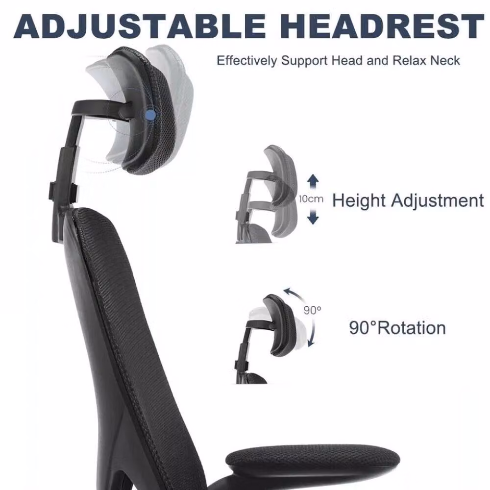 NESTLUNE Black Fabric Mesh Executive Office Chair with Headrest and Armrests – 3