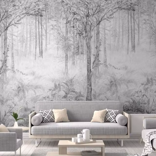 Grandeco Fairytale Trees Grey Nature Mural, W: 280 cm, H: 159 cm – 1