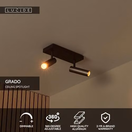 Lucide Netlighting Grado Adjustable Dimmable Ceiling Spotlight, 2xGU10, Grey – 2