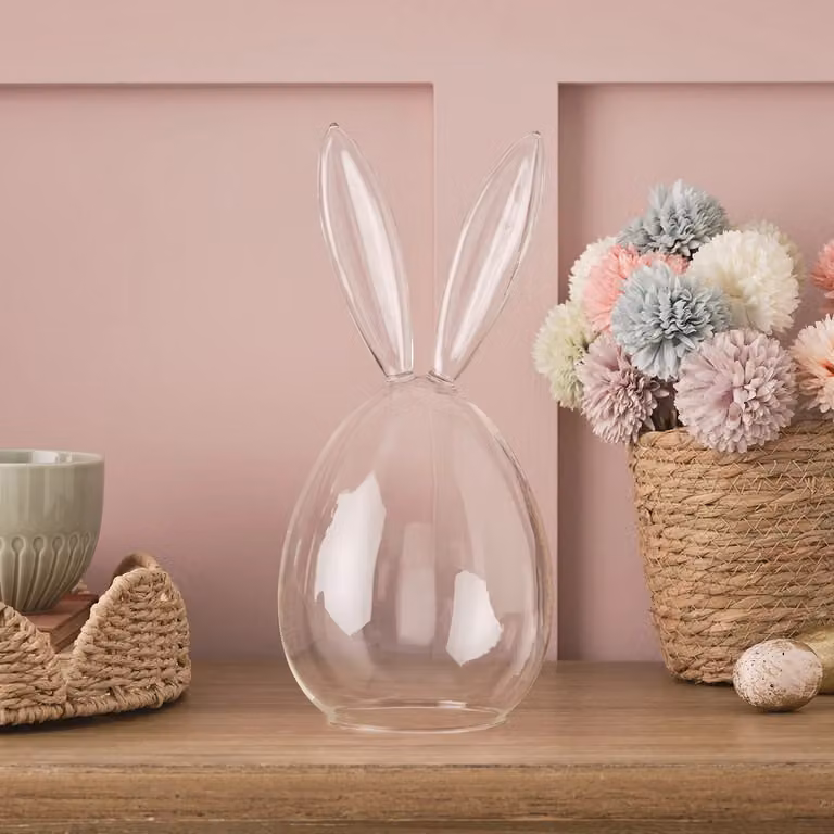 Lights4fun Clear Glass Easter Bunny Decoration Display Bell Jar Dome Cloche, Height: 29 cm