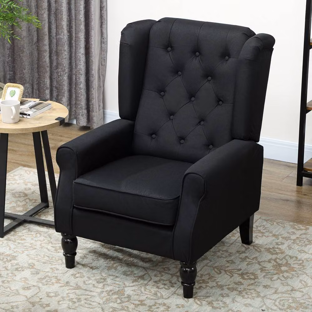 ERGOVEXA Retro Black Fabric Tub Accent Chair with Solid Wood Frame, H 86 cm x W 74 cm x D 102 cm – 4